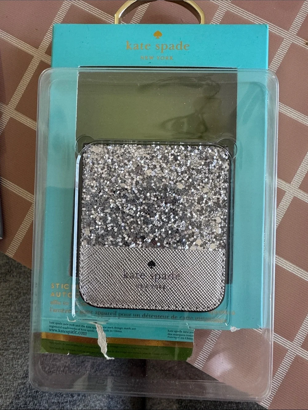 kate spade Silver Glitter Stick-On Phone Wallet Case